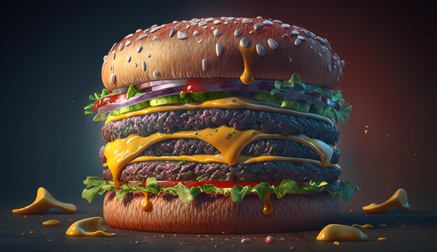 juicy burger on a dark background Generative AI