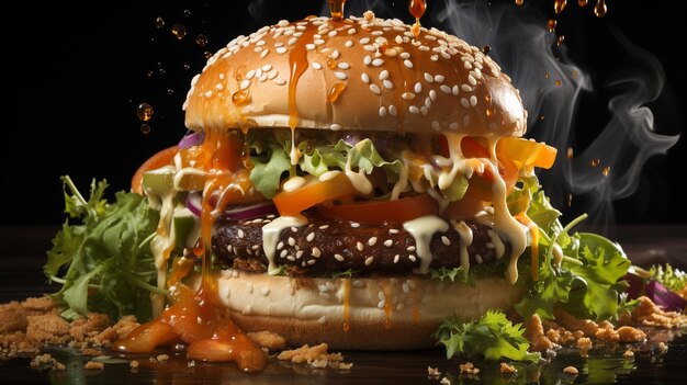 Juicy burger explosion Bursting burger with cheese