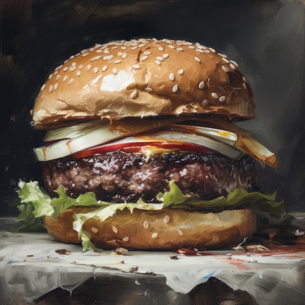 Juicy burger illustration on abstract background