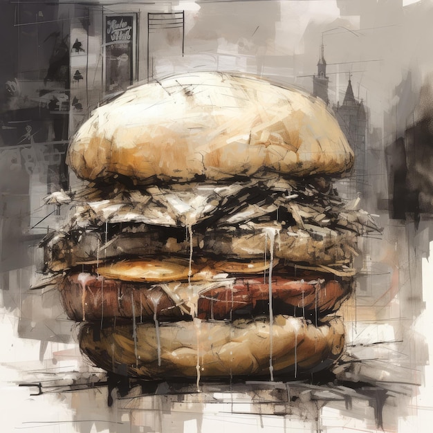 Juicy burger illustration on abstract background