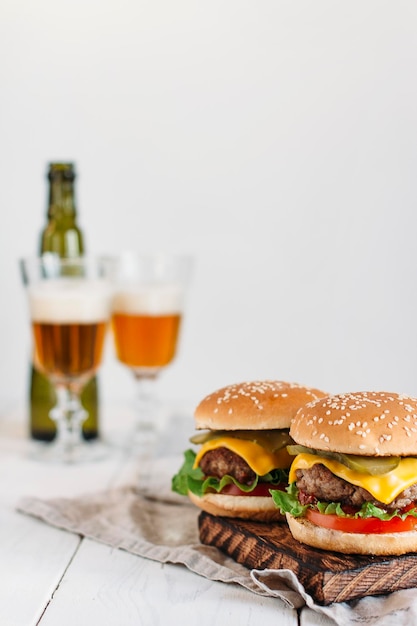 Juicy burger on a light background