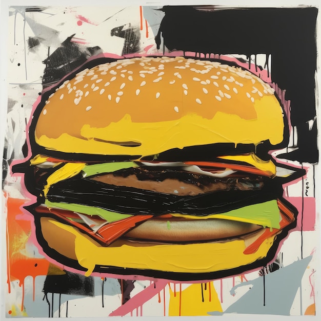 Juicy burger painting with abstract background