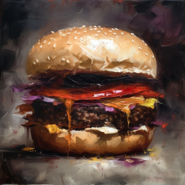 Juicy burger painting with abstract background