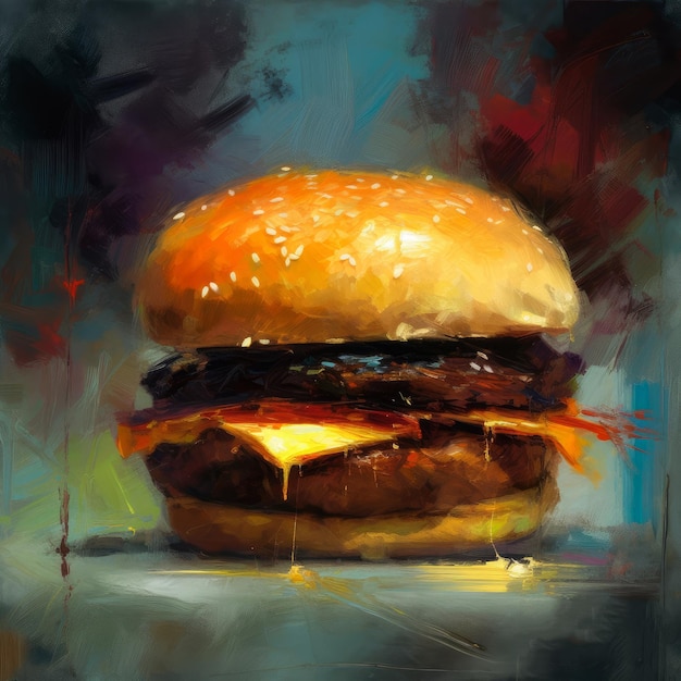 Juicy burger painting with abstract background