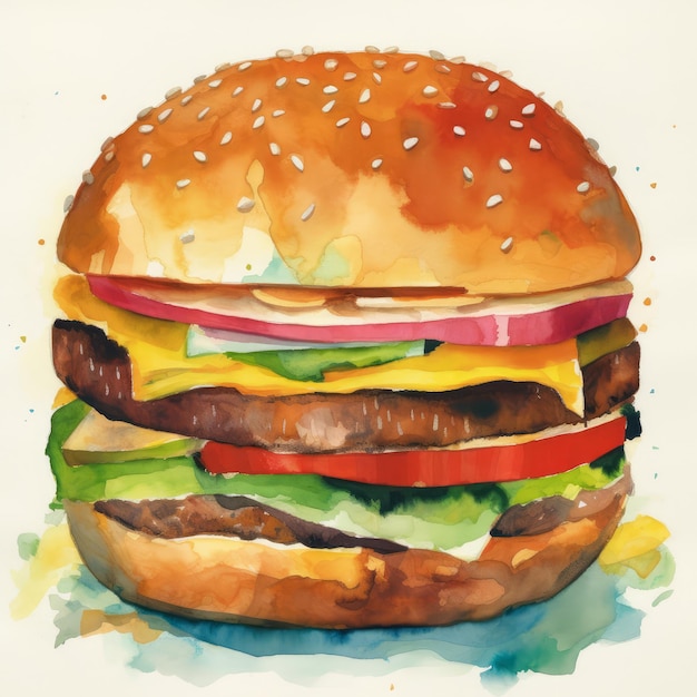 Juicy burger painting with abstract background