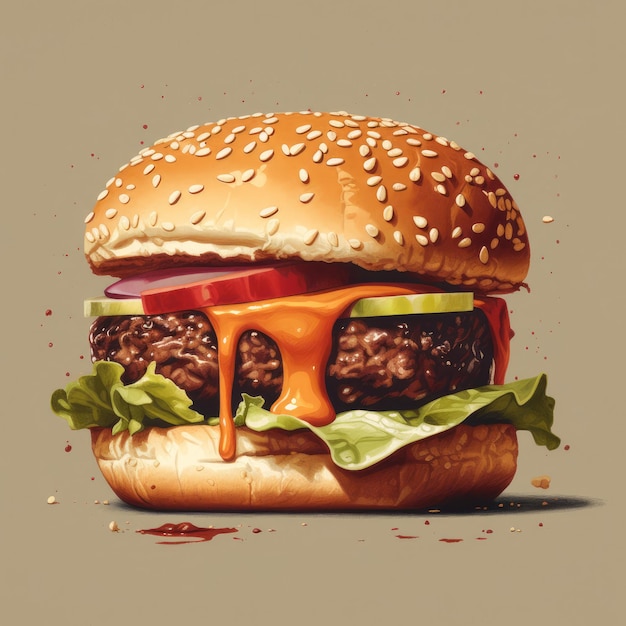 Juicy burger painting with abstract background