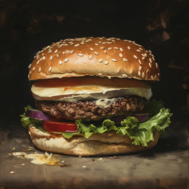 Juicy burger photorealistic illustration on abstract background