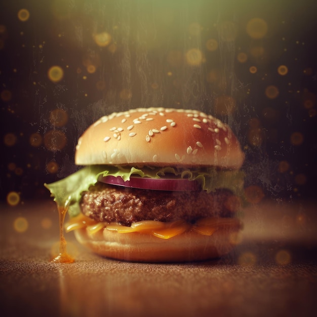 Juicy burger photorealistic illustration on abstract background