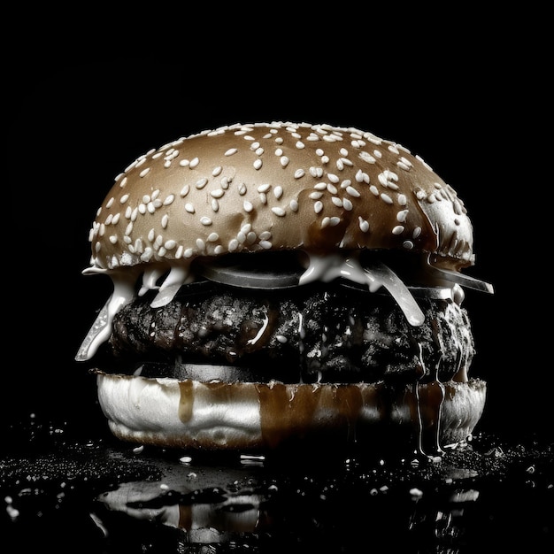 Juicy burger photorealistic illustration on abstract background