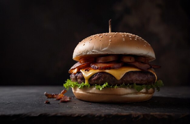 juicy burger with bacon copyspace