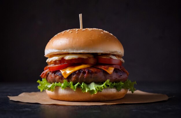 juicy burger with bacon copyspace