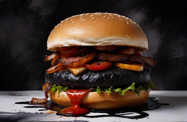 juicy burger with bacon copyspace