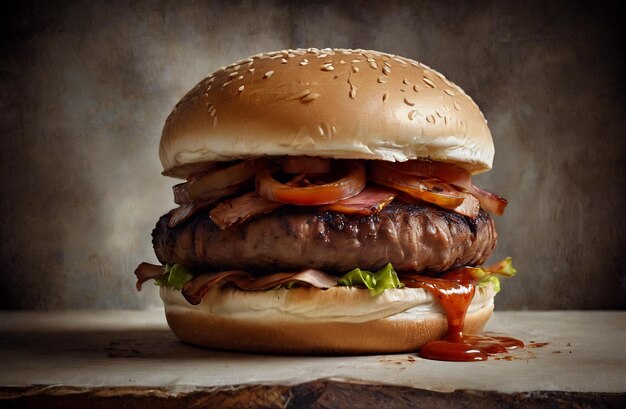 juicy burger with bacon copyspace