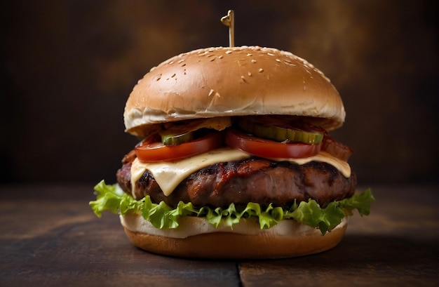 juicy burger with bacon copyspace