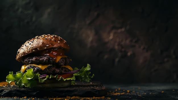 Photo juicy cheese hamburger with smoke photography