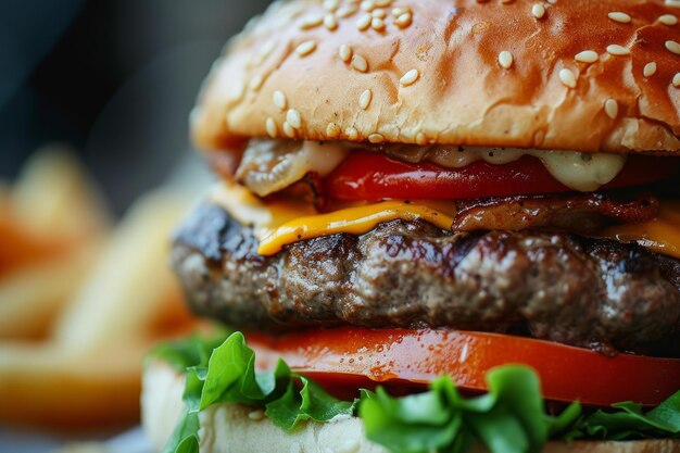 Juicy cheeseburger with fresh toppings