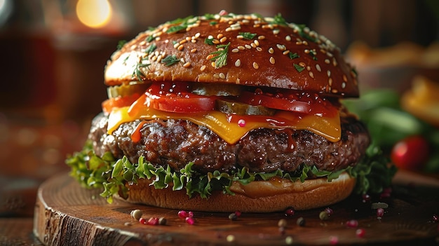 Juicy Cheeseburger with Sesame Seed Bun