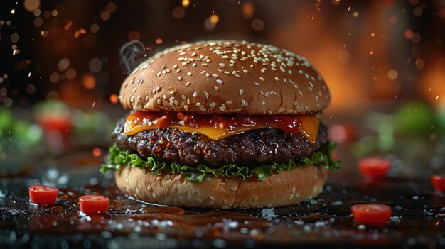 Juicy Cheeseburger with Sesame Seed Bun