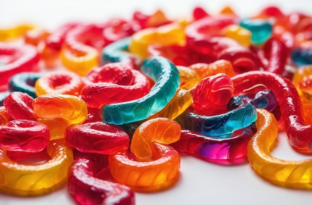 Photo juicy colorful jelly sweets isolated on white gummy candies snakes