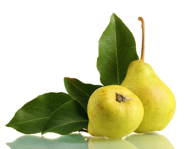 Juicy flavorful pears on white