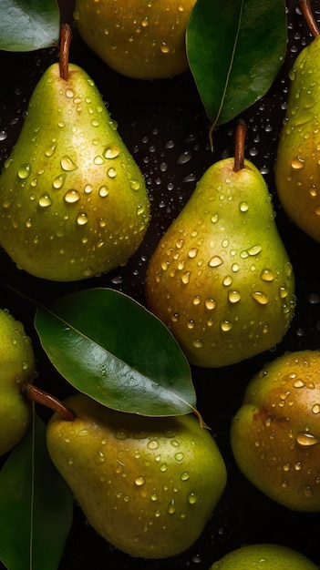 Juicy fresh pears on an old wooden board