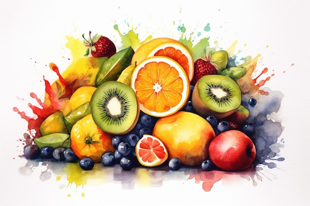 Juicy Fruit Watercolor Painting Still Life Arrangement