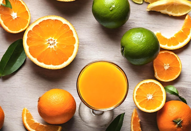 Juicy fruits lime orange grapefruit glasses with freshly squeezed juice