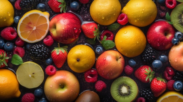 Juicy fruits top view background Al generated