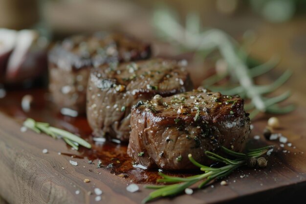 Photo juicy grilled steak closeup gourmet food photography showcasing tender and delicious steak cooked