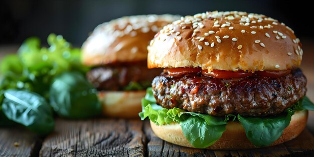 Juicy hamburger with sesame buns a delicious street food staple Concept Street Food Hamburger Sesame Buns Food Photography Food Styling