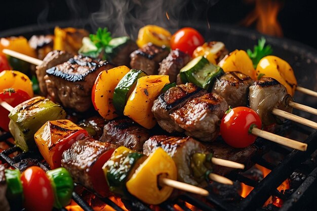 Juicy kebabs with grilled vegetables