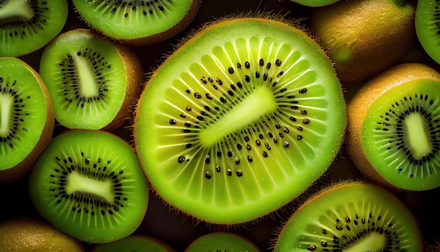 Juicy kiwi top view background Al generated