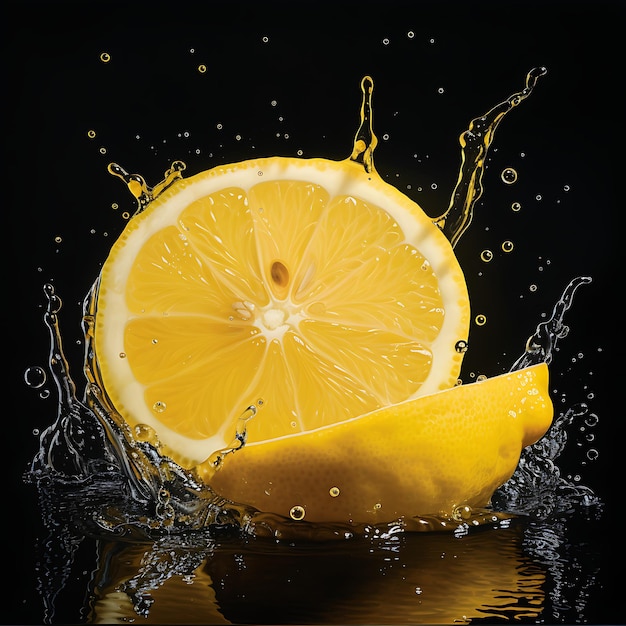 Juicy lemon on black background