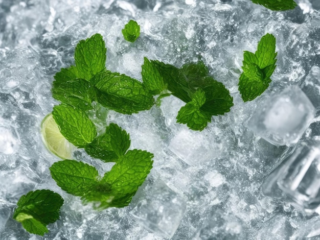 juicy lime and ice cubes fresh mint and splashing cold water on white background ai generative