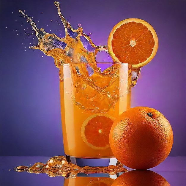 Juicy orange fruit in realistic orange juice splash Ai generated