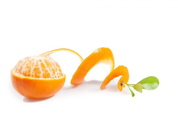 Juicy Orange in an orange peeled isolated on white background