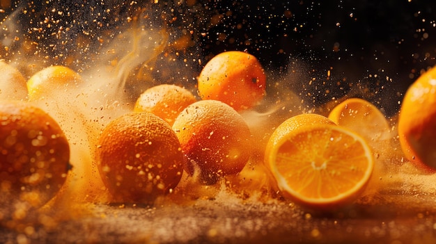 juicy orange splashes on a black background