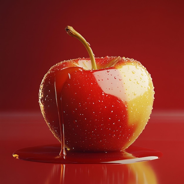 Photo juicy red apple with water droplets