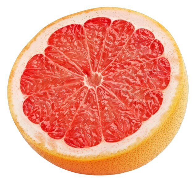 A juicy red grapefruit slice isolated on white background