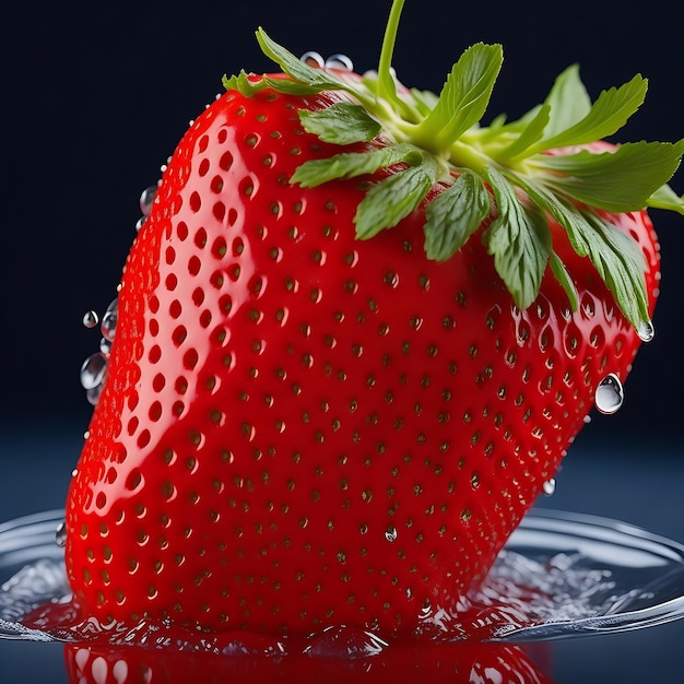 A juicy red strawberry with droplets of water floating The strawberry image AIGenerated