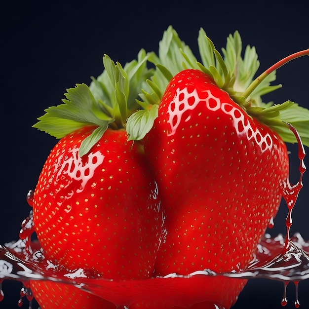 A juicy red strawberry with droplets of water floating The strawberry image AIGenerated