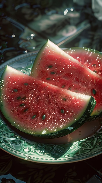 Juicy slices of watermelon Red watermelon fresh fruit Created with Generative AI