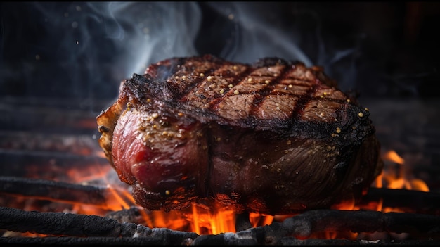 Juicy steak on fire generative ai