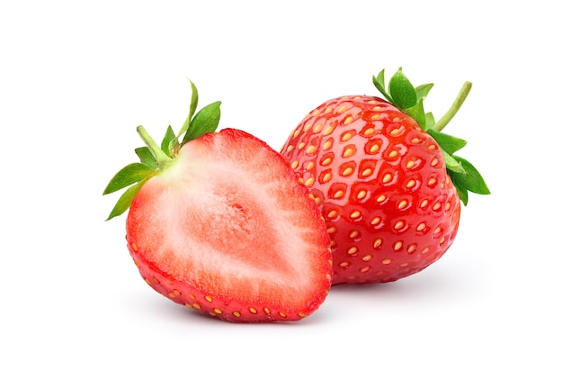 Juicy Strawberry with half sliced isolated  