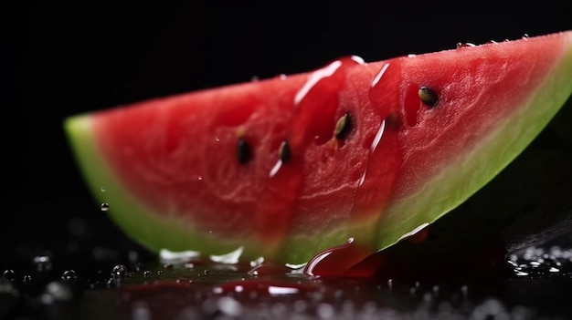 Juicy watermelon on a dark background Generative AI