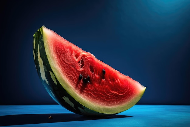 Juicy watermelon melting on blue background Refreshing summer generative IA