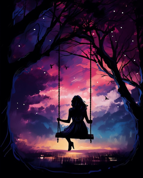 Julina Dreaming on a Swing at Night