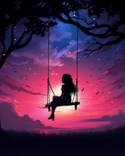 Julina Dreaming on a Swing at Night