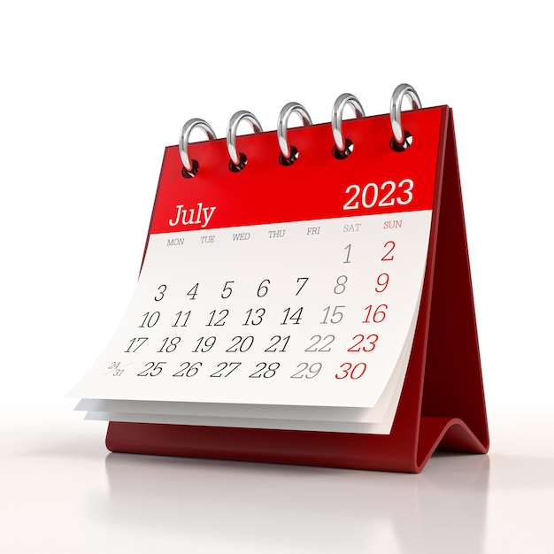 July 2023 Calendar Isolated on White Background 3D Illustration