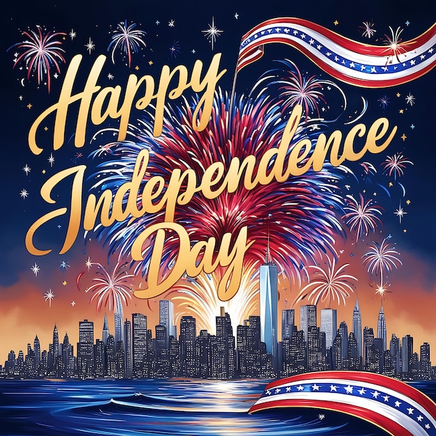 July 4th Happy Independence Day card with USA flag